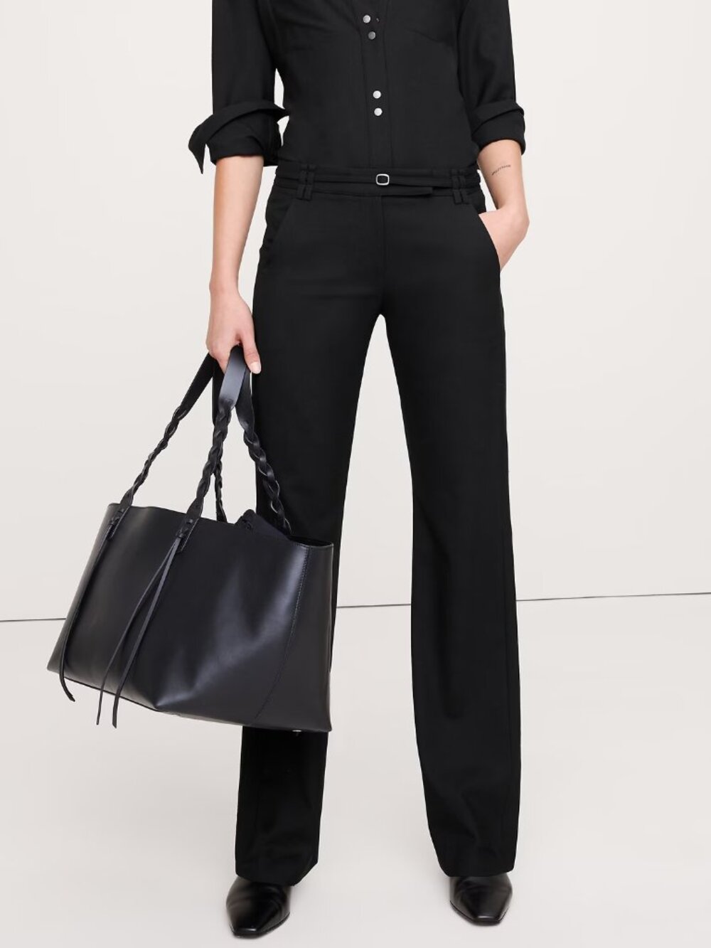 NWT!!! Banana Republic Black Mid-Rise Straight Wool-Blend Belted Trouser Pant 8R